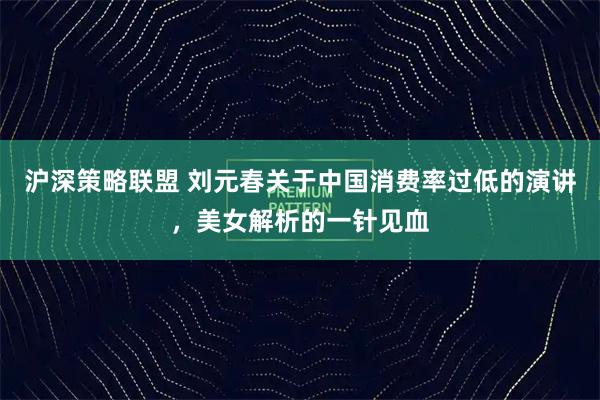 沪深策略联盟 刘元春关于中国消费率过低的演讲，美女解析的一针见血